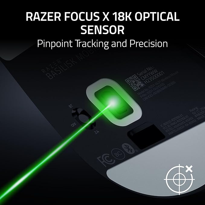 Razer Basilisk Mobile Portable Ergonomic Wireless Gaming Mouse: 10 Programmable Controls HyperScroll - Optical Switches Gen-3 - Long Battery Life - AI Prompt - 2.4 GHz, Bluetooth, USB C