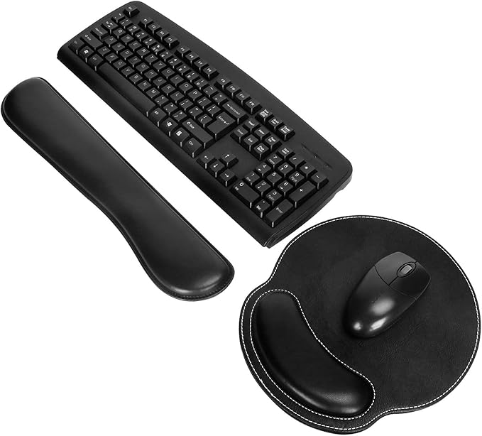 RICHEN Ergonomic PU Leather Keyboard Wrist Rest and Mouse Pad with Wrist Support, Memory Foam Set for Computer/Laptop,Gaming and Office, Comfortable for Easy Typing (PU Black)