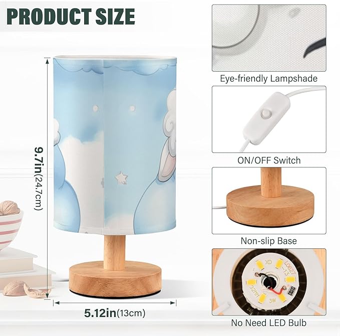 Sheep LED Table Lamp, Bedside Lamp with Linen Lampshade, Flicker-Free Eye Care USB Plug in Nightstand Lamp, for Bedroom and Office