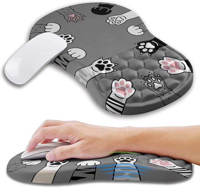 Ergonomic Mouse Pad Wrist Support with Memory Foam Massage Bulge, Carpal Tunnel Mousepad Wrist Rest for Mouse(12x8 inch, Paw)