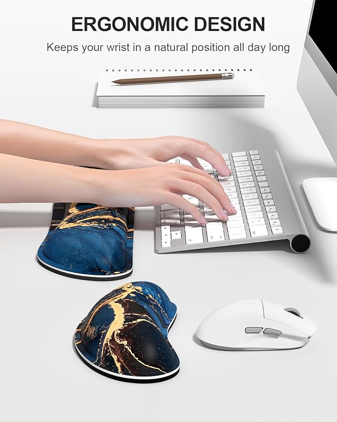 Auhoahsil Large Mouse Pad with Wrist Rests for Keyboard & Mouse, Thick Soft Ergonomic Memory Foam Wrist Supports, Big & Long Desk Mat 35.5 x 15.7 in, for Office Gaming Computer, Dark Blue Marble