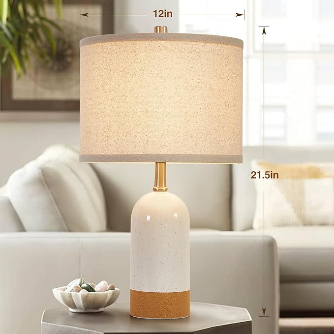 GyroVu Small Table Lamps Set of 2, Bedside Lamp for Bedroom, 21.5" Nightstand Ceramic Desk Lamp for Kids Room, Living Room, Dorm, Reading, Home Office, Bulbs Included