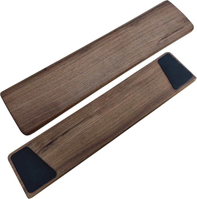 Walnut Wooden Wrist Rest Pad for 75% 80% TKL Keyboard, Ergonomic Solid Wood Hand Rest with Non-Slip Base, Stain Resistant Palm Support for Typing & Gaming (14.2“ L)