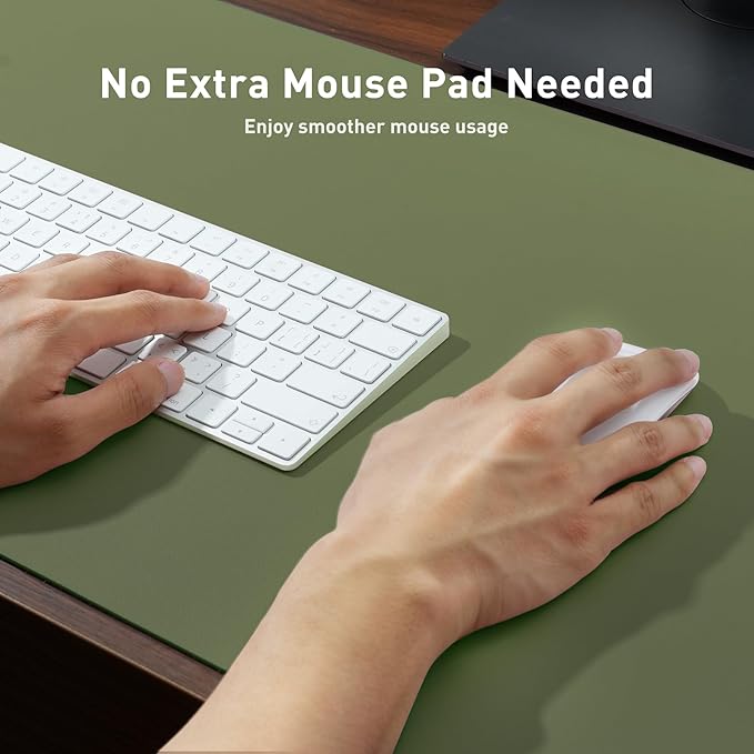 Aothia Leather Desk Pad Protector, Mouse Pad, Office Desk Mat, Non-Slip PU Leather Desk Blotter, Laptop Desk Pad, Waterproof Desk Writing Pad for Office and Home (36" x 17", Olive Green)