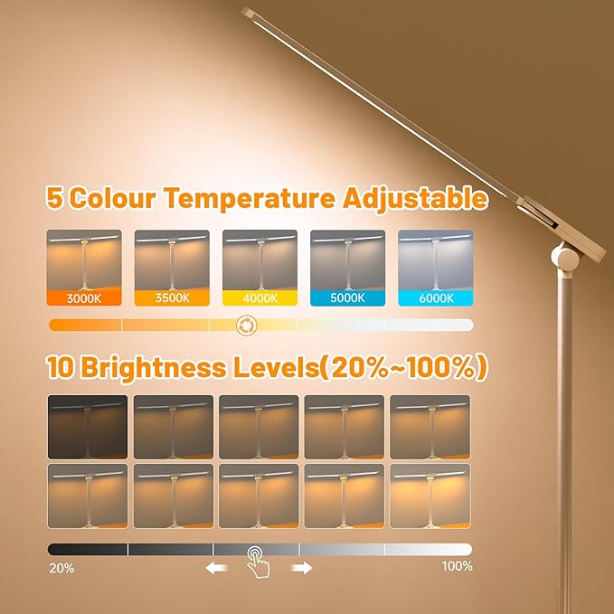 LED Desk Lamp with USB Charging Port, 5 Color Modes 10 Brightness, Dual Swing Arm Dimmable Desk Lamps for Home Office Nail Dorm (White)