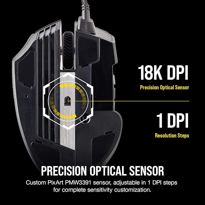 Corsair Scimitar RGB Elite Wired MOBA/MMO Gaming Mouse – 18,000 DPI – 17 Programmable Buttons – iCUE Compatible – PC, Mac, PS5, PS4, Xbox – Black