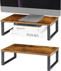 Monitor Stand Riser 2 Pack Laptop Stand Riser Holder Wood Computer Stands Vintage Tabletop Storage Organizer Shelf for Notebook PC Printer Lift Stands TV Risers Wooden Desk Organizers Brown (Brown)