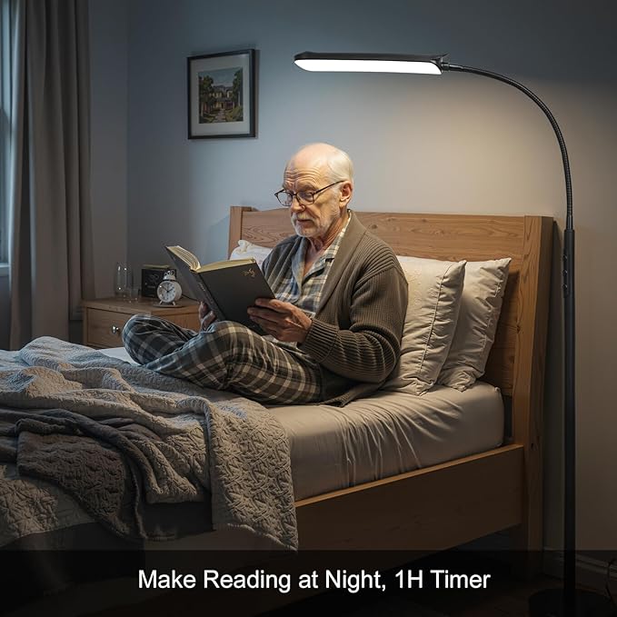 FRIDEKO HOME 2 Pack LED Floor Lamps with Remote, Dimmable Bright Reading Lamp for Crafts, Painting, Office, Bedroom, Flexible Gooseneck Standing Light, 4 Color Temperatures 1800LM Touch Control, Black
