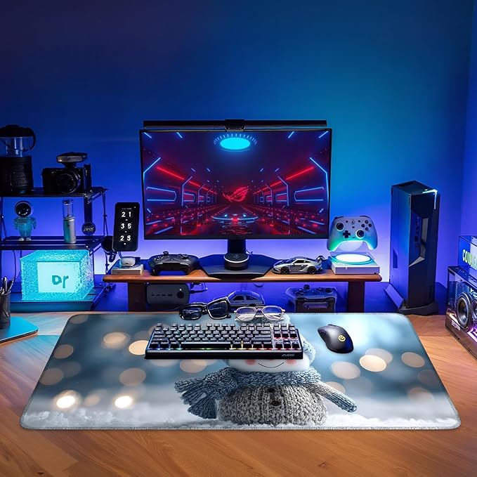 Christmas Snowman Extended Gaming Mouse Pad 35.4x15.7Inch Large Desk Mat Anti-Slip Rubber Base & Durable Stitched Edges for Gamers Smooth Mouse Writing Surface for Desk Office/Home