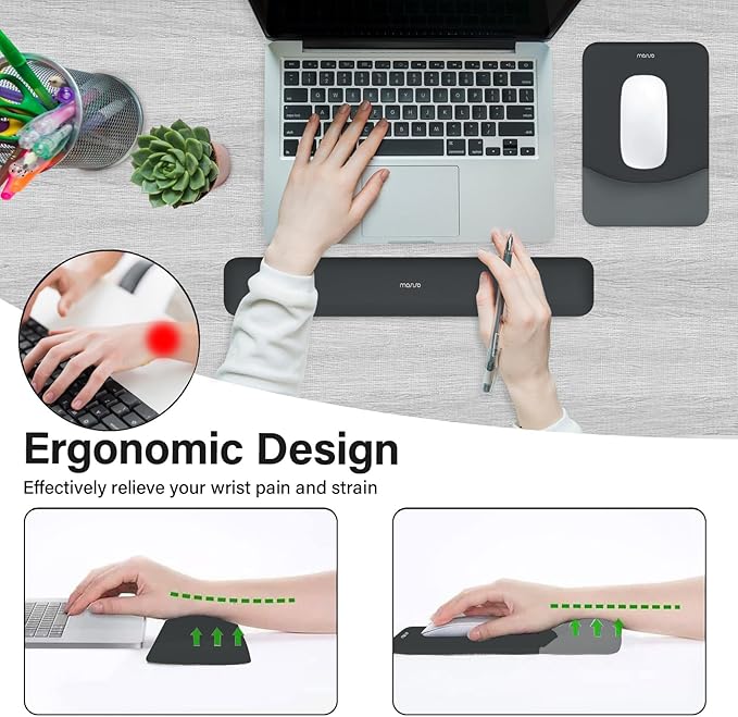 MOSISO Wrist Rest Support for Mouse Pad&Keyboard Set, Rectangular Ergonomic Mousepad Non-Slip Base Home/Office Easy Typing Pad with Neoprene Cloth&Raised Silicone Lining, Slate Gray