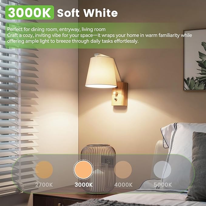 Brightever A19 LED Light Bulbs, 100 Watt Equivalent Light Bulbs Dimmable, Warm White 3000K, 1100 Lumens, Energy Efficient 12W, 4-Pack
