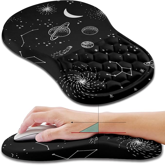 Hokafenle Ergonomic Mouse Pad Wrist Support, Wrist Rest Mousepad for Carpal Tunnel with Integrated Memory Foam Slope Massage Bulge (11.8x7.9 inch,Galaxy)