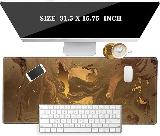 Large Mouse Pad Gold Marble Mousepad Gaming Desk Mat XXL 31.5''X15.75'' Desk Pad Big Computer Mat Long Mouse Mat of Office Work