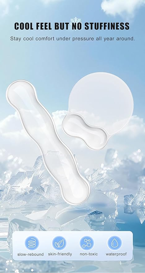 Mouse Pad with Wrist Rest, Soft Cloud Gel Keyboard Mouse Pad Set with Hand Wrist Support, Cute Non Slip Office Desk Accessories for Comfort/Computer/Laptop (2Pc Clear Wave)
