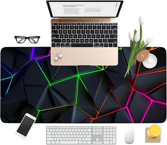 Energy Band Extended Gaming Mouse Pad 35.4x15.7Inch Large Desk Mat Anti-Slip Rubber Base & Durable Stitched Edges for Gamers Smooth Mouse Writing Surface for Desk Office/Home