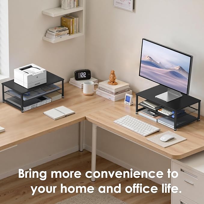 2-Tier Computer Monitor Stand Riser, Desk Organizer for Monitor, Printer & Laptop Stand, Desktop Workspace Organizers for Office Supplies(Black)