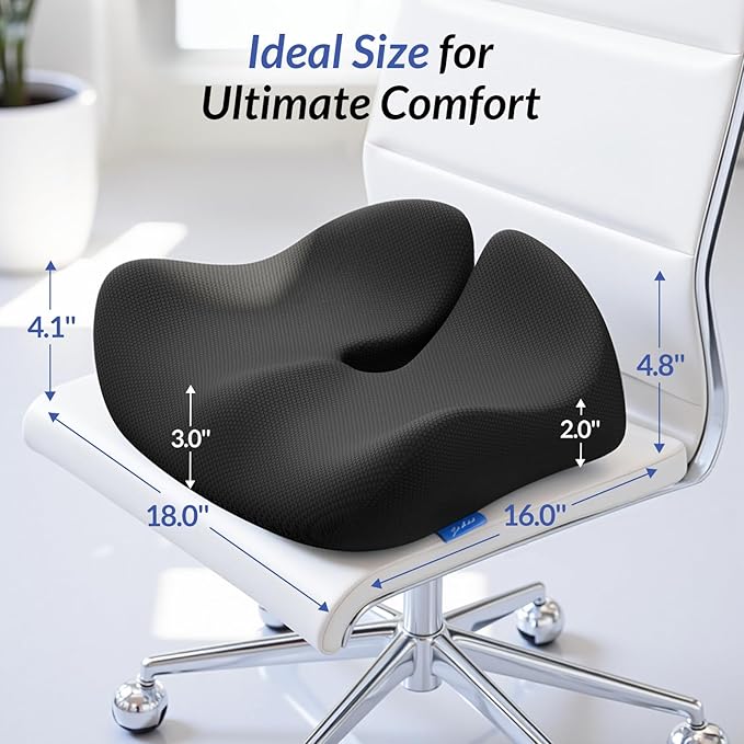 ZIKEE Pioneering Seat Cushion for Pressure Relief, Ergonomic Office Chair Cushion for Coccyx, Back & Lumbar Support, High-Density Memory Foam Car Seat Cushion with Anti-Slip Base