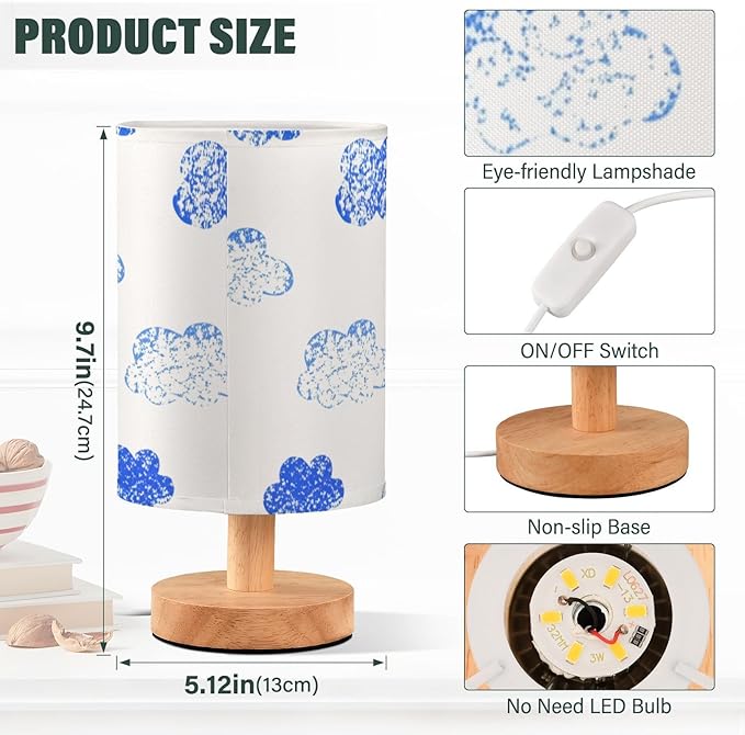 Cloud LED Table Lamp, Bedside Lamp with Linen Lampshade, Flicker-Free Eye Care USB Plug in Nightstand Lamp, for Bedroom and Office