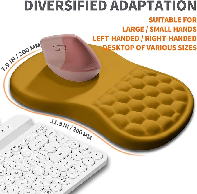 Ergonomic Joint Wrist Support Mouse Pad with Memory Foam Cushion Massage Bump, Carpal Tunnel Mousepad Slope Design for Wrist Rest, 11.8x7.9 in, Goldenrod