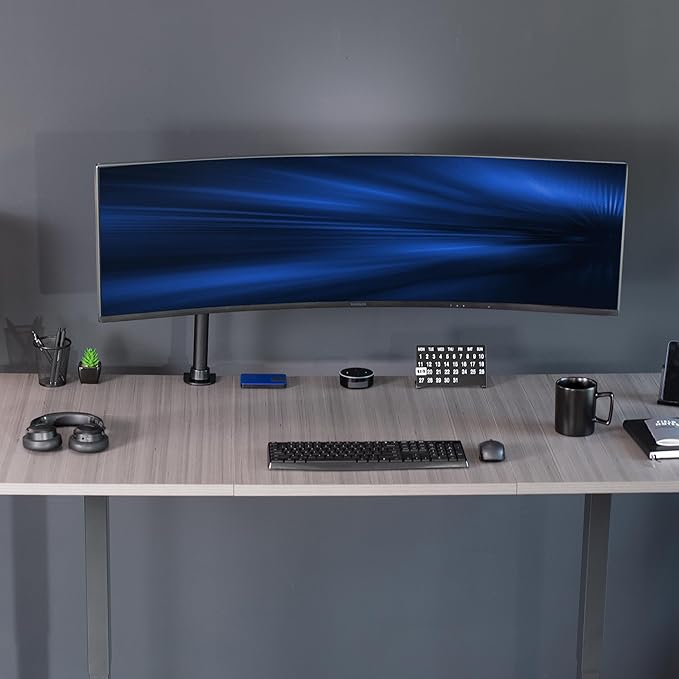 VIVO Single Large Monitor Arm Desk Mount, Holds Screens up to 45 inch Ultrawide, Fully Adjustable Stand with C-Clamp and Grommet Base, VESA 75x75mm or 100x100mm, Black, STAND-V149