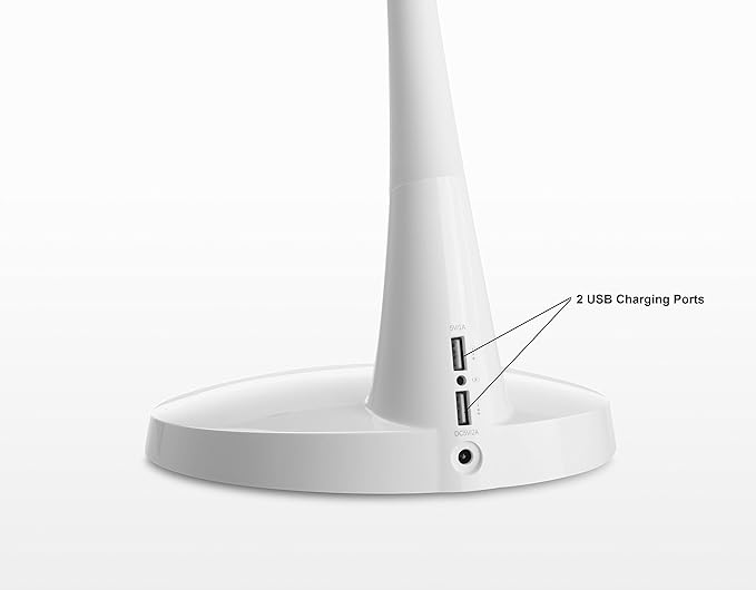 ViSee Super High Brightness LED Desk Lamp with 5-Level Brightness Touch Control, Folding Goose Neck, and Two USB Charging Ports