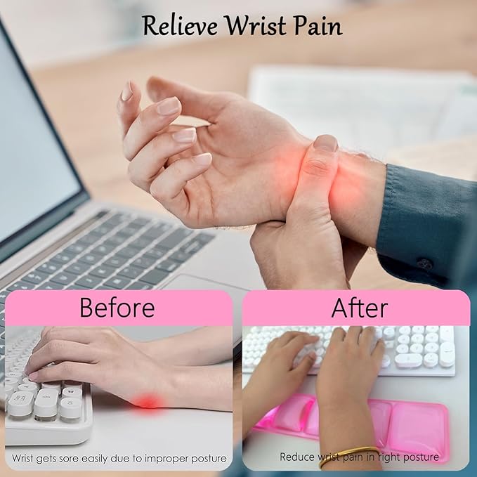 Gel Wrist Rest for Keyboard and Mouse Square Pink Plaid Clear Keyboard Wrist Rest Transparent Ergonomic Cute Checkered Mouse Wrist Pad Silicone Non-Slip Support for Computer Laptop Gaming Home Office