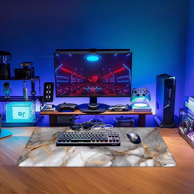 Marble Extended Gaming Mouse Pad 31.5x11.8inches Large Desk Mat Anti-Slip Rubber Base & Durable Stitched Edges for Gamers Smooth Mouse Writing Surface for Desk Office/Home