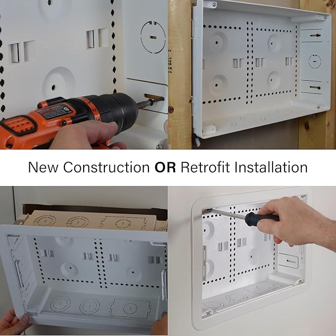 Legrand - OnQ 9" In-Wall Media Box For Device & Cable Management - Structured Wiring Enclosure With Customizable Knockouts - Includes Removable Mounting Plate For Maximum Capacity - White, ENP0905NAV1