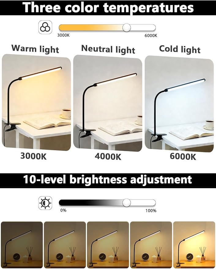 Set of 2 LED Desk Lamp with Clamp for Office Home, Clip on Table Light Bar, Monitor Light Bar Curved, Drawing Desk, Work from Home Reading Light, Reading, Study, Workbench Dormitory