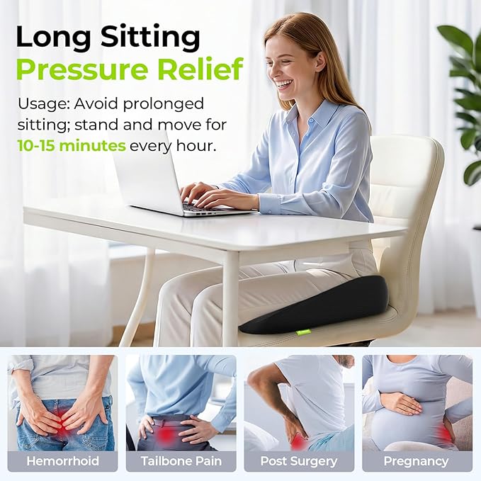 AUVON Innovative Donut Pillow, Scientific Center Hole and Coccyx Cutout, Orthopedic Donut Seat Cushion for Coccyx & Tailbone Support, Postpartum Pregnancy, After Surgery Sitting Comfort