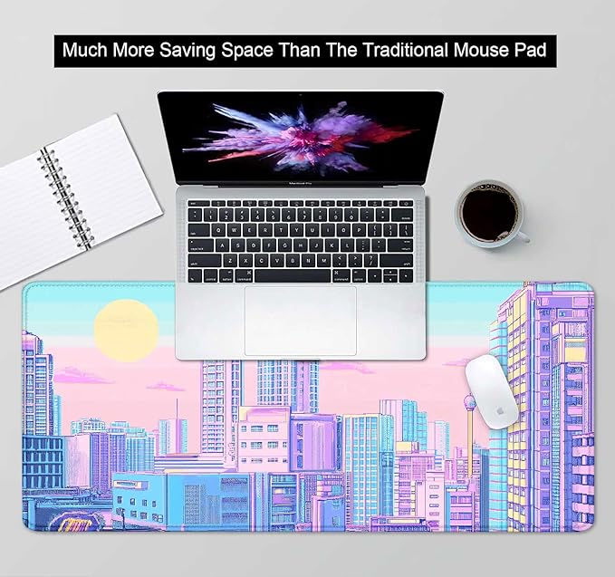 Vaporwave Tokyo City Desk Mat, Kawaii Extended Mouse Pad Gaming for Laptop, XL Anime Aesthetic Scenery Desktop Mat, Large Mousepad, Large Desk Pad for Men Women Office Decor 35.4 x 15.7 in