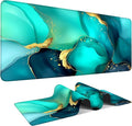 Large Mouse Pad & Keyboard Mat 35x16 Inches, Luxury Blue and Gold Gradient Fluid Art Non-Slip Rubber Base Desk Mat, Large Extended Desk Protector for Home Office Gaming Setup