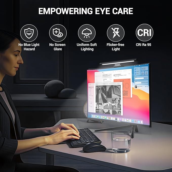 Computer Monitor Light Bar Screen Lamp: USB Powered LED Monitor Lamp with Stepless Dimming & Hue Adjustment & Memory Function & No Screen Glare for Desktop Office Home Work (Rotating Button Control)