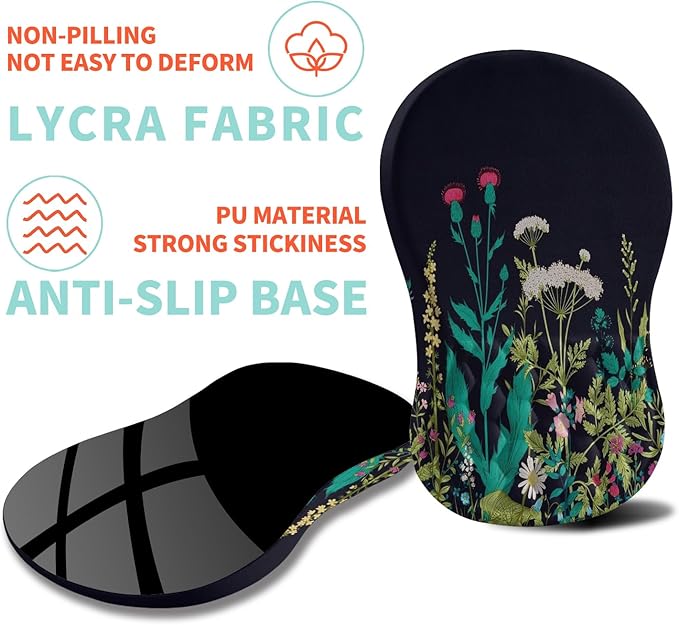 Ergonomic Mouse Pad Wrist Support with Memory Foam Massage Bulge, Carpal Tunnel Mousepad Wrist Rest for Mouse(12x8 inch, Midnight Floral)