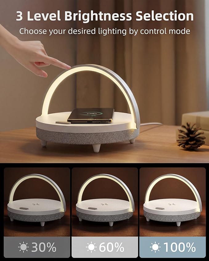 EZVALO Gifts for Women, 4-in-1 Bedside Lamp with Dimmable Night Light, Bluetooth Speaker, Charging Station and Phone Holder, Birthday Gifts for Mom, Teens, Families and Friends