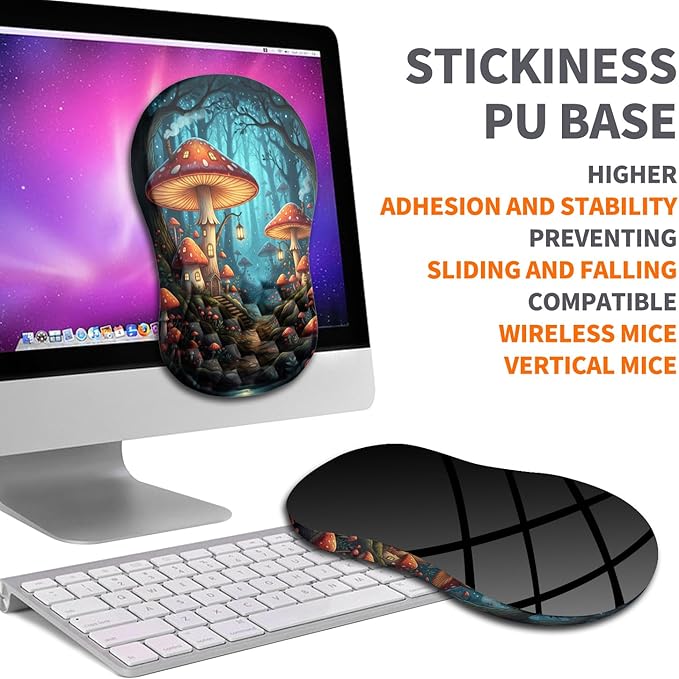 Ergonomic Joint Wrist Support Mouse Pad with Memory Foam Cushion Massage Bump, Carpal Tunnel Mousepad Slope Design for Wrist Rest, 11.8x7.9 in, Mushroom