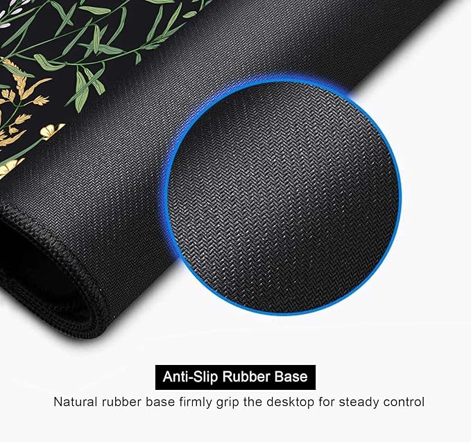 Botanical Colorful Flowers Gaming Desk Mat, Blooming Herb Floral Plants XXL Large Mouse Pad, Computer Mat for Desk, Accessory Decor Gift - 35.4 x 15.7 Inch, Vintage Flowers Black