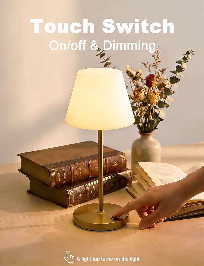 Mini LED Cordless Table Lamp Rechargeable, 3000mAh Battery Operated Shower Lamp Waterproof, Touch Dimmable 2700K Night Light for Patio Camping Dining Outdoor (Mini Khaki)