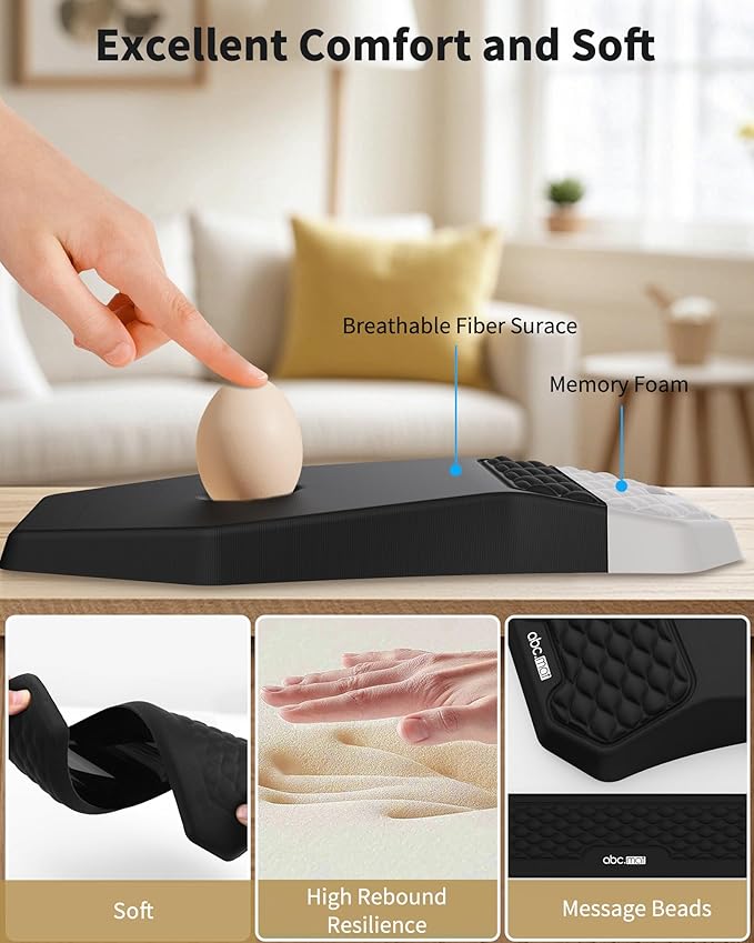 Ergonomic Mouse Pad and Keyboard Wrist Rest Support Set, Massage Design Mousepad for Carpal Tunnel, Memory Foam, Non-Slip PU Base for Computer Desk, Black