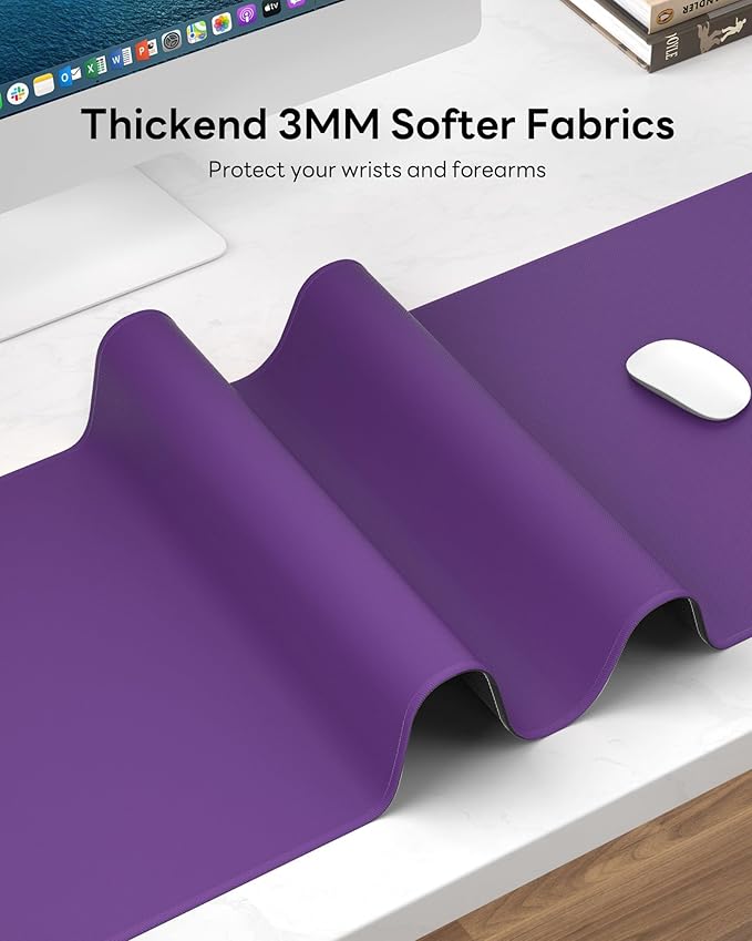 Purple Mouse Pad, 31.5 x 11.8 Large Desk Mat with Stitched Edges & Non-Slip Base, Mousepad for Office, Home, Work