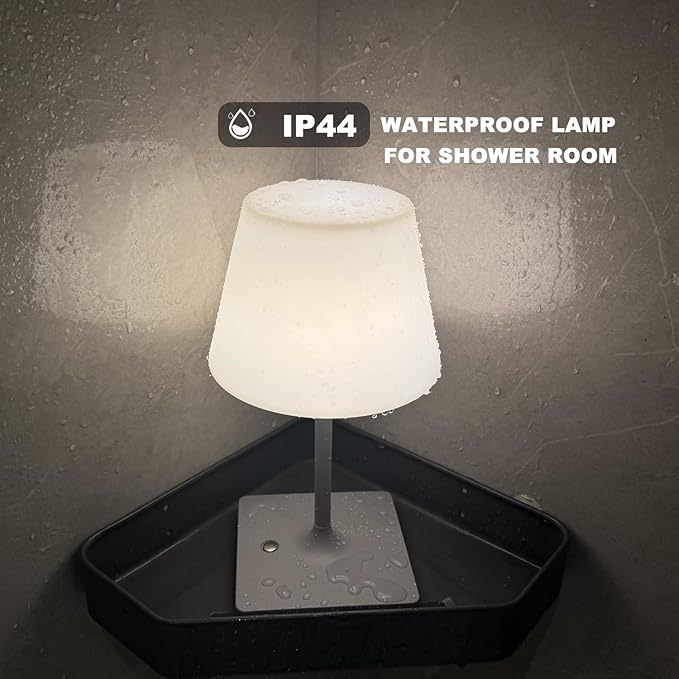 Portables Cordless Table Lamp Rechargeable, Outdoor Battery Operated Waterproof Shower Lamp,4000mAh LED 3 Colors Dimmable Desk Lamps for Balcony Camping Bar,Small Night Light-Grey