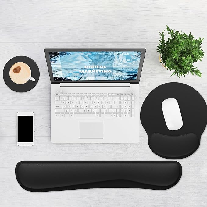 Ergonomic Mouse Pad with Wrist Rest and Keyboard Wrist Rest, Mousepad and Wrist Rest for Computer Keyboard, Non-Slip Rubber Base, Mouse Pad with Wrist Support for Gaming, Office, Black