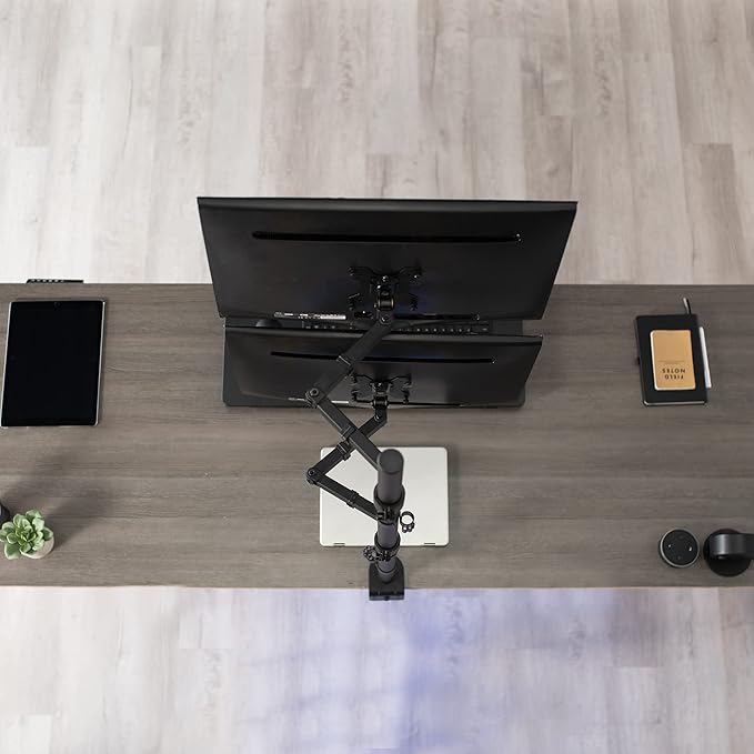 VIVO Extra Tall Vertically Stacked Dual Monitor Desk Mount Stand with 39 inch Stand-up Pole, Fully Adjustable Extended Arms, Fits 2 Screens up to 27 inches, STAND-V012T