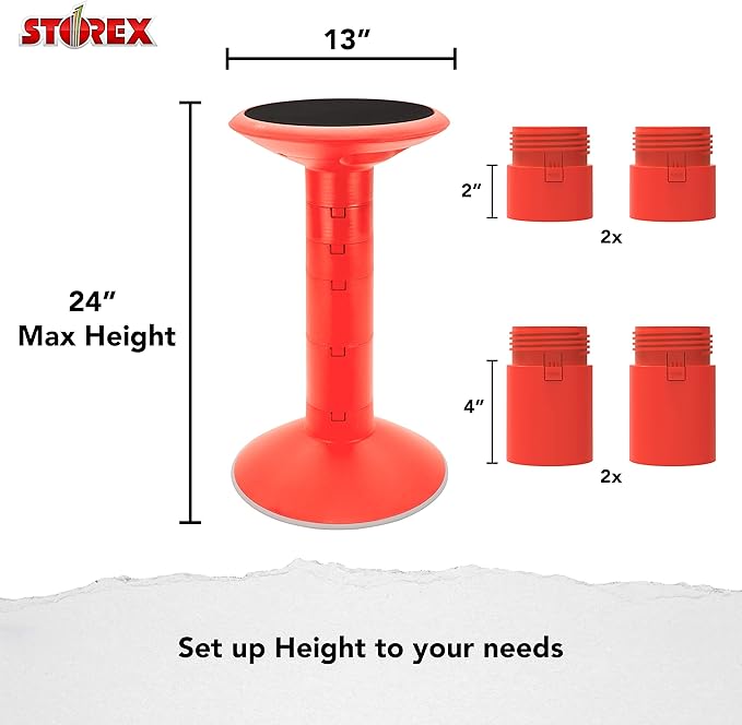 Storex Active Tilt Stool – Ergonomic Seating for Flexible Office Space and Standing Desks, Adjustable 12-24 Inch Height, Red (00324A01C)