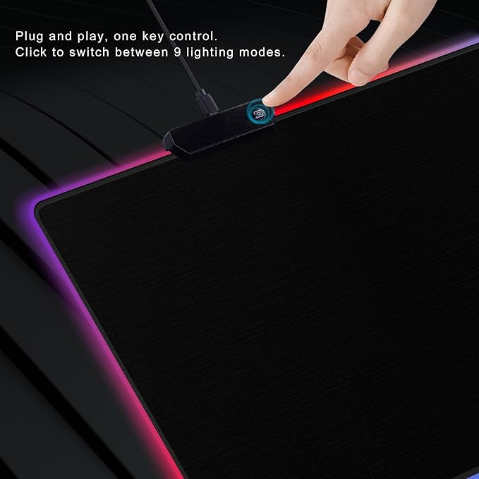 Cacoy 36" x 24" RGB Mouse Pad, XXL Mouse Mat with 9 LED Lighting Effect, Extended Desk Mat for Home Office Computer, Non-Slip Rubber Base, Stitched Edges, Gaming Mouse pad for Keyboard & Laptop, Black