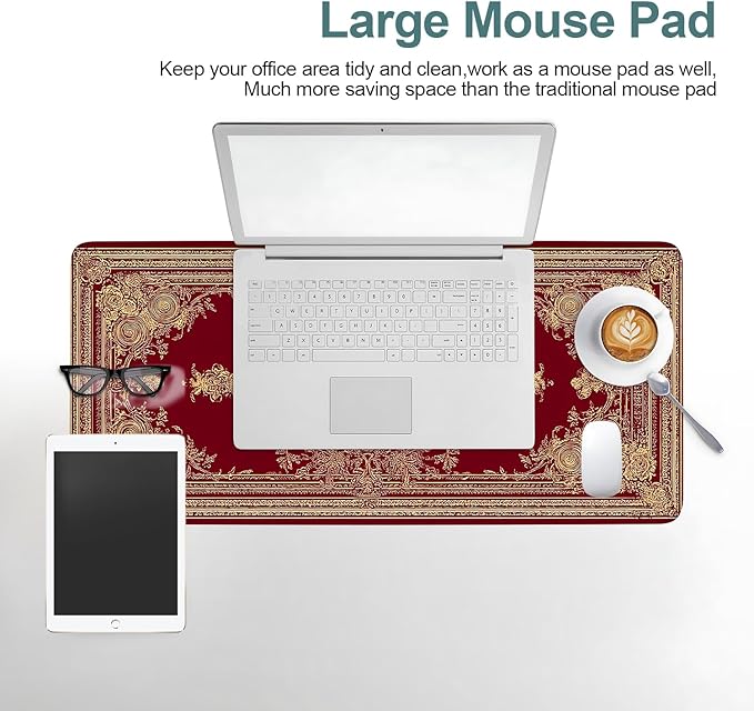 Red Vintage Extended Gaming Mouse Pad 31.5x11.8inches Large Desk Mat Anti-Slip Rubber Base & Durable Stitched Edges for Gamers Smooth Mouse Writing Surface for Desk Office/Home