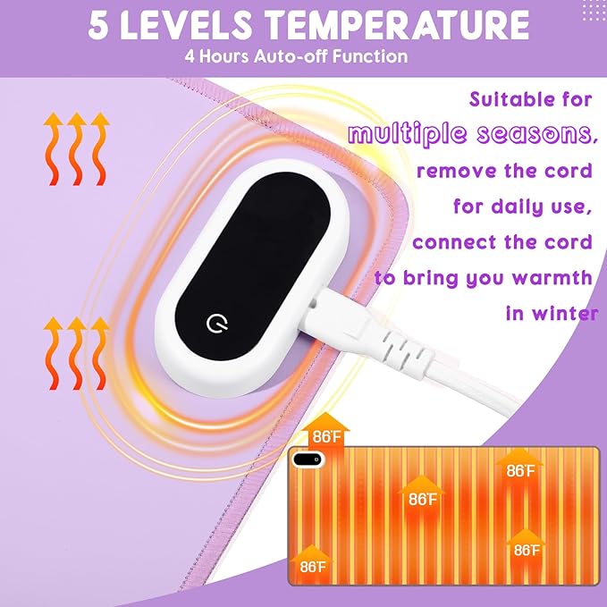 Konohan Heated Desk Pad Warm Mouse Pad, 5 Heating Level & 4 Hour Auto Shut-Off, PU Leather Warm Mouse Mat Heating Keyboard Gaming Mice Warmer Mat Only Supports 110v(Purple Color,23.6"x 14.2")