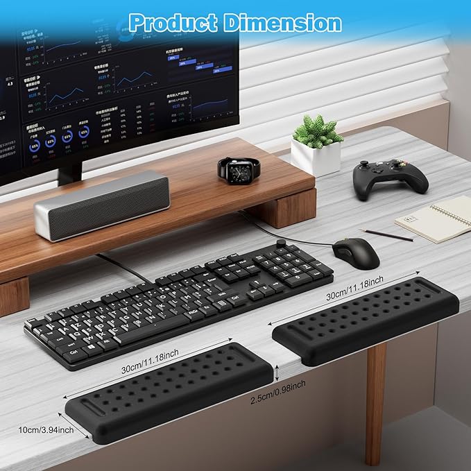 Leolee L-Shaped Desk Elbow Pads for Desk, Black Memory Foam Arm Rest for Desk with Non-Slip Base, Ergonomic Desk Edge Cushion, Wrist Rest for Computer Keyboard, Typing, Office, Home (2 Piece)