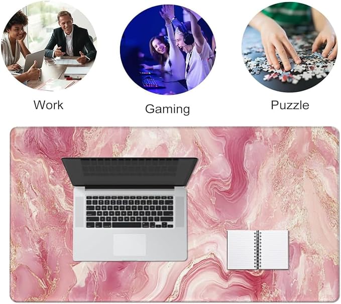 AQQA Pink Marble Desk Pad,Office Desk Mat 31.5" x 15.7"Large Gaming Mouse Pad,Textured Washable Desktop Protection Mouse Mat with Non-Slip Rubber Base,Rose Gold