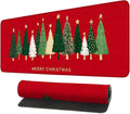 Desk Mat, XXL Extended Gaming Pad for Desktop, 31x12 Inches Trees on Red Background, Large Non-Slip Vegan Leather Surface with Stitched Edges, Keyboard Mouse Mat for Home Office